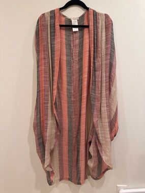 Free People striped kimono in coral, gray, cream